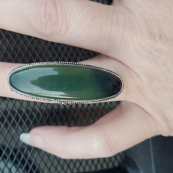 New Oversized Nephrite Jade 925 Silver Ring. - Picture 6 of 16